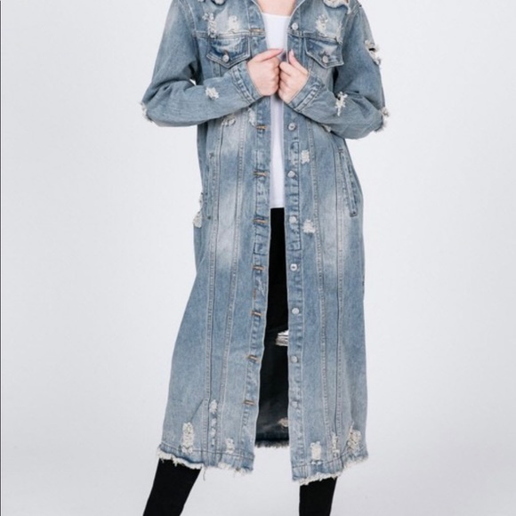 Women Plus Size Long Denim Distressed Jacket! - Picture 2 of 11